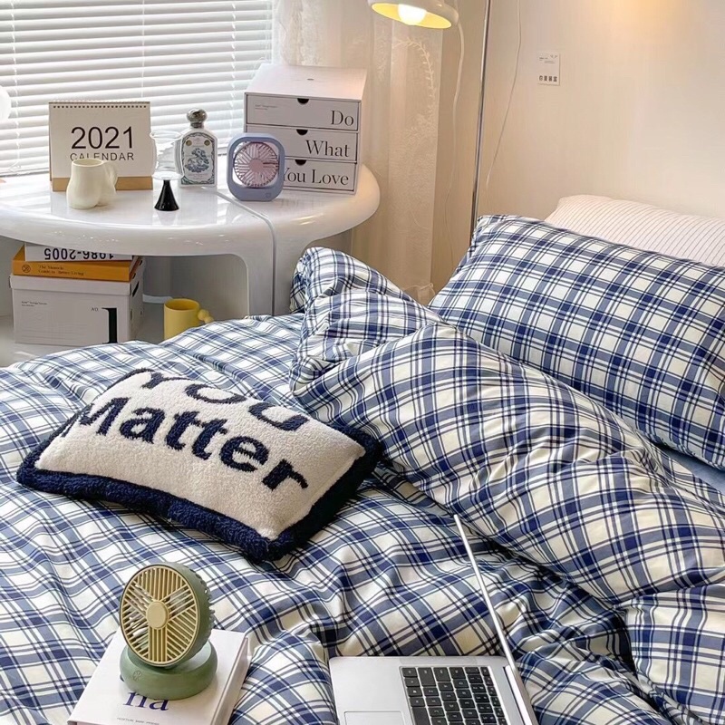 Bộ Chăn Ga Gối ❤️ Cotton living 100% cao cấp đủ size ga giường họa tiết kẻ miễn phí bo chun nhập khẩu Hàn Quốc