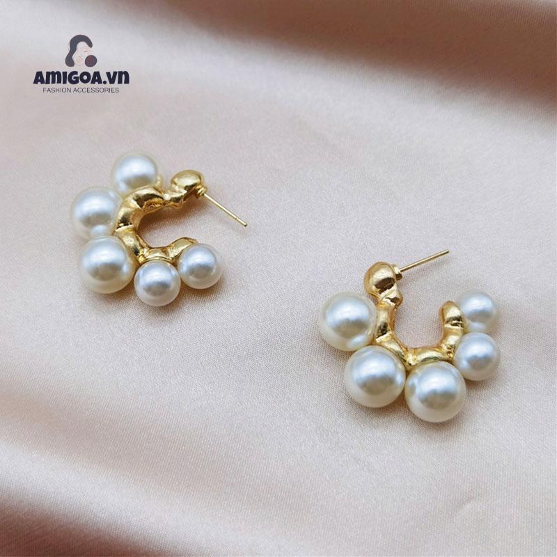 ✨✨Bông Tai Hình Chữ C Đính Ngọc Trai Phong Cách Retro