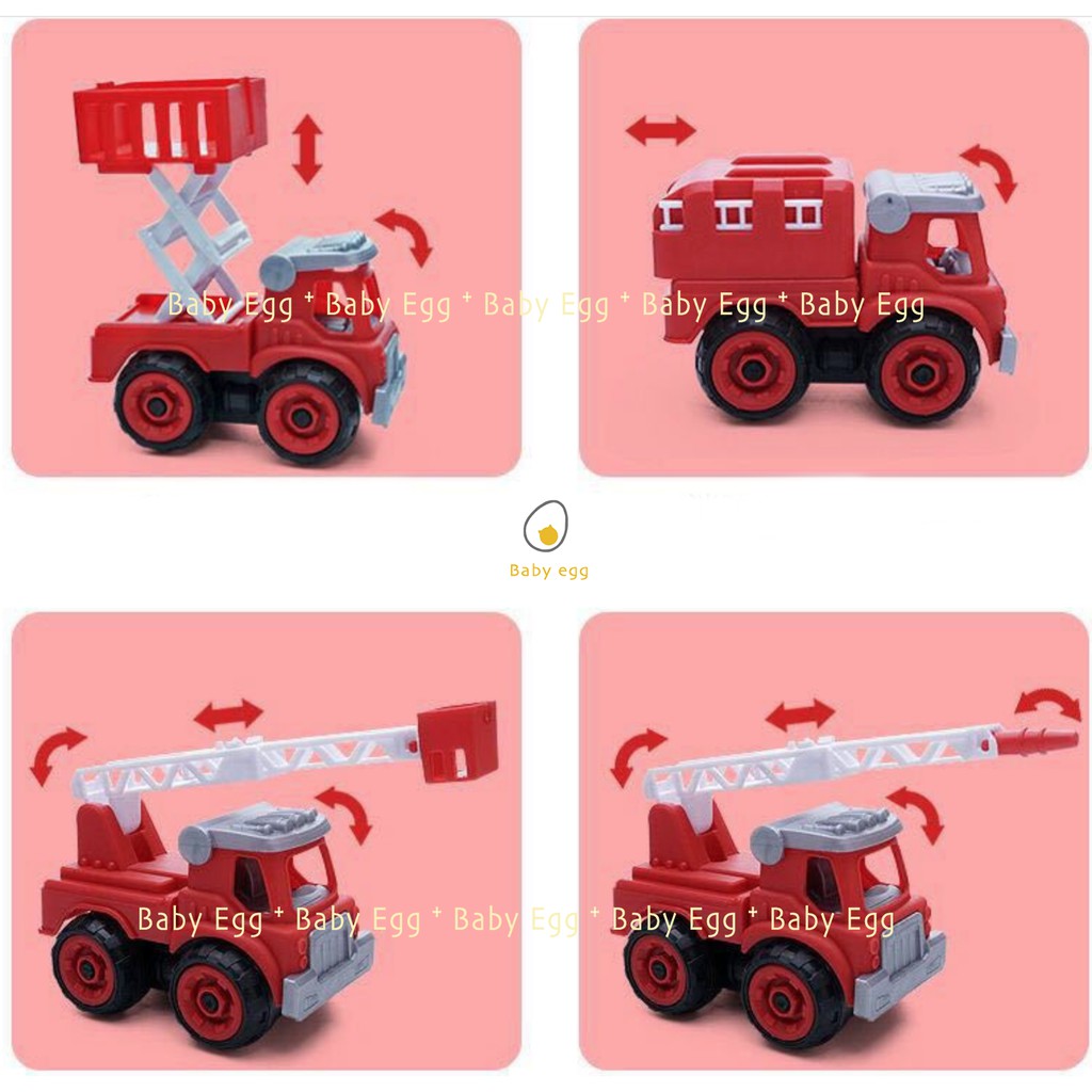 Đồ chơi trẻ em mô hình xe ô tô cứu hỏa, xe tải tự tháo lắp kèm tua vít cho bé trai bé gái DIY 3 4 5 6 7 8 9tuổi baby egg