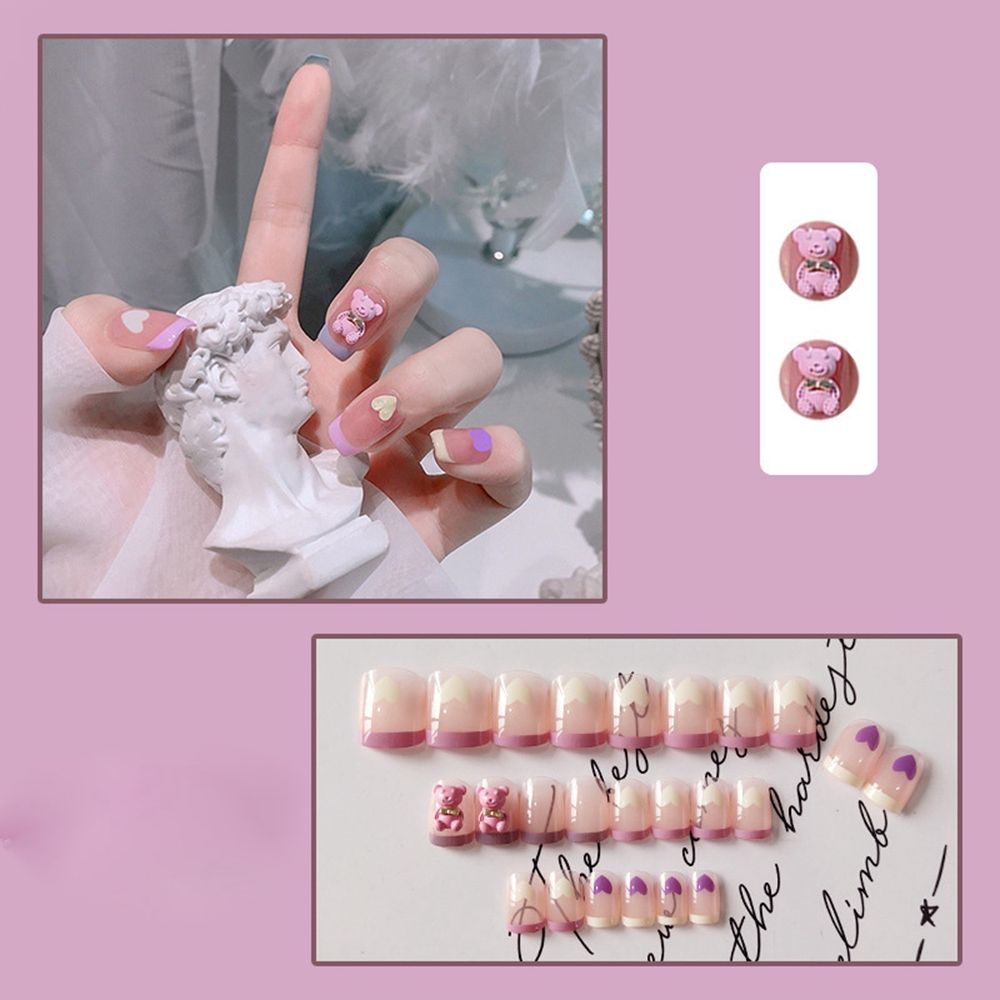 Set 24 Móng Tay Giả Đầu Tròn/Vuông Có Thể Tháo Rời Che Phủ Toàn Diện