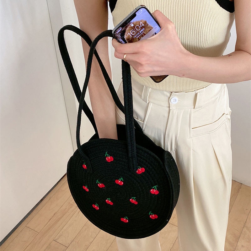Túi vai mới của Hàn Quốc Ins phong cách thêu anh đào tròn tote túi Công suất lớn Túi xách nữ