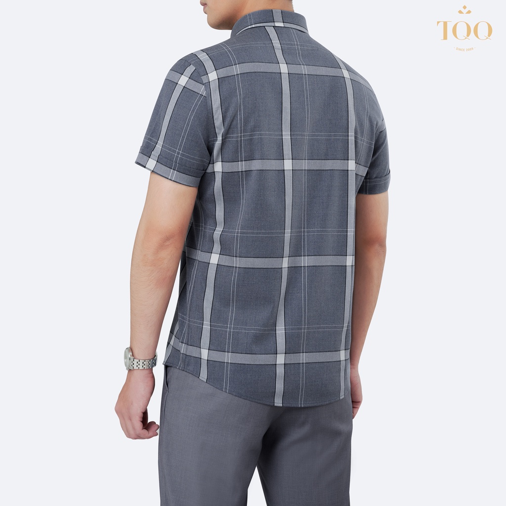 Áo sơ mi nam cao cấp ngắn tay TQQ dáng Slim fit công sở ôm nhẹ K455CSC phối kẻ lịch thiệp và hiện đại