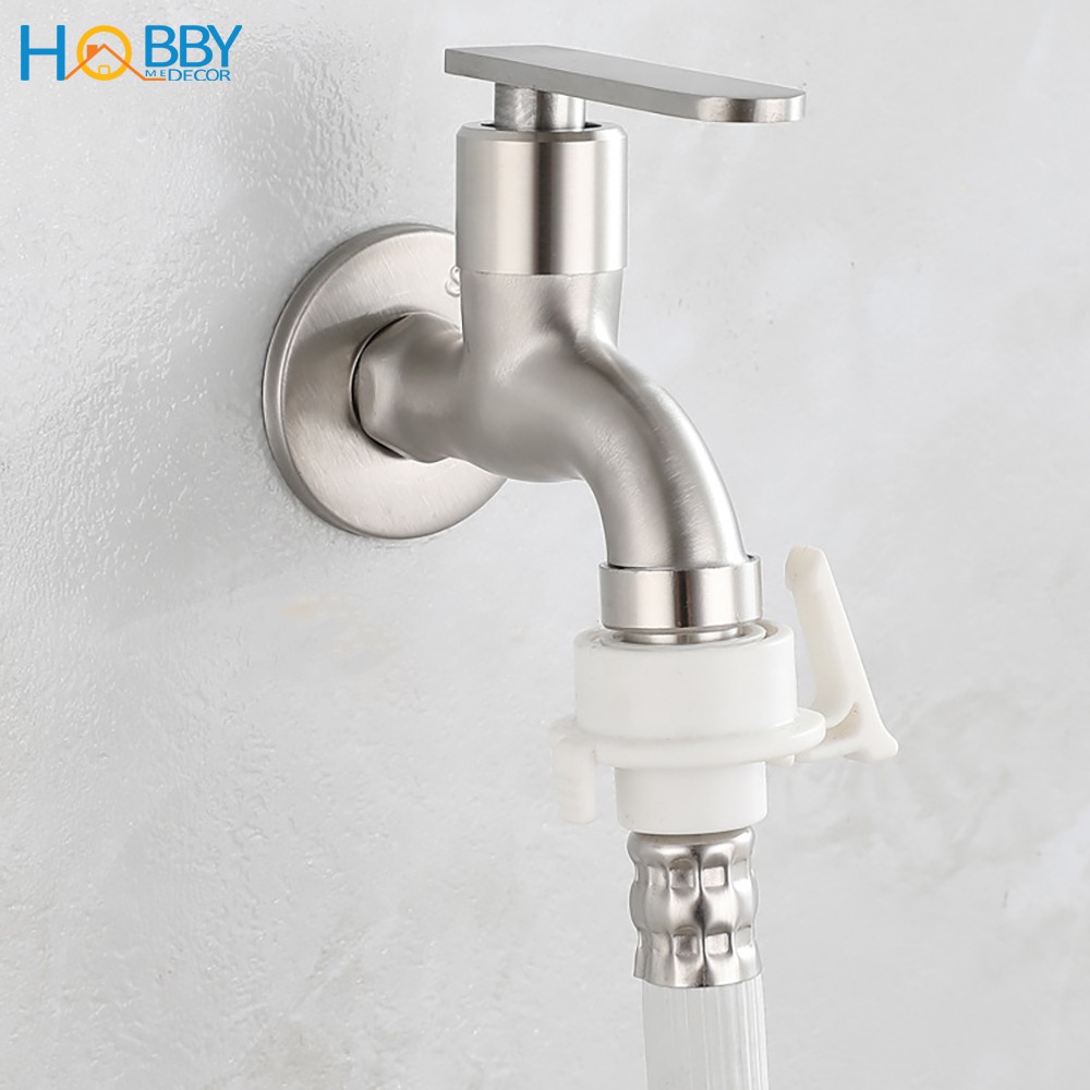 Vòi xả hồ cấp nước máy giặt xả rửa sàn phòng tắm Inox 304 Hobby home decor VIN2 ren 21 - 2 mẫu tùy chọn