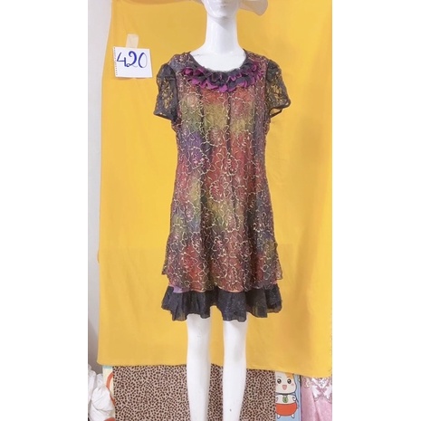 Đầm loang màu ánh chỉ vàng cực sang size M/L.S420