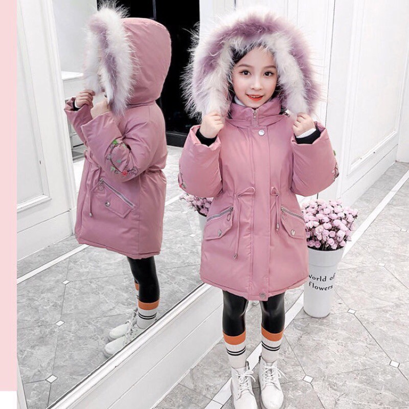 Áo Phao Mủ Lông Dáng Dài Bé Gái 90-1m4 Thời Trang Baby Quảng Châu
