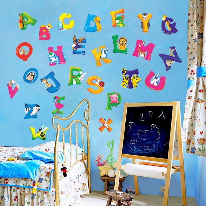 Giấy dán tường hình chữ cáI A-Z dễ thương vui nhộn cho phòng trẻ em