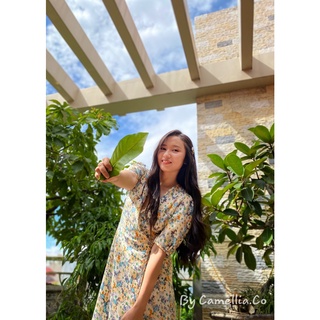 [Ảnh thật By Camellia.Co] Váy hoa nhí cổ chữ V thắt nơ eo xinh xắn theo phong cách Hàn Quốc