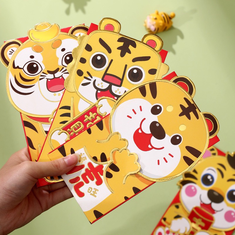 Set 4&amp;6 bao (gồm 4&amp;6 mẫu) lì xì Tết Nhâm Dần 2022 hình chú Hổ độc đáo - Giấy dày cao cấp