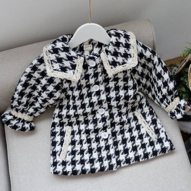 Áo khoác dạ Tweed trần bông KIWY KIDS dáng dài ấm áp Kids14 - 2130  cho bé gái từ 1 đến 11 tuổi