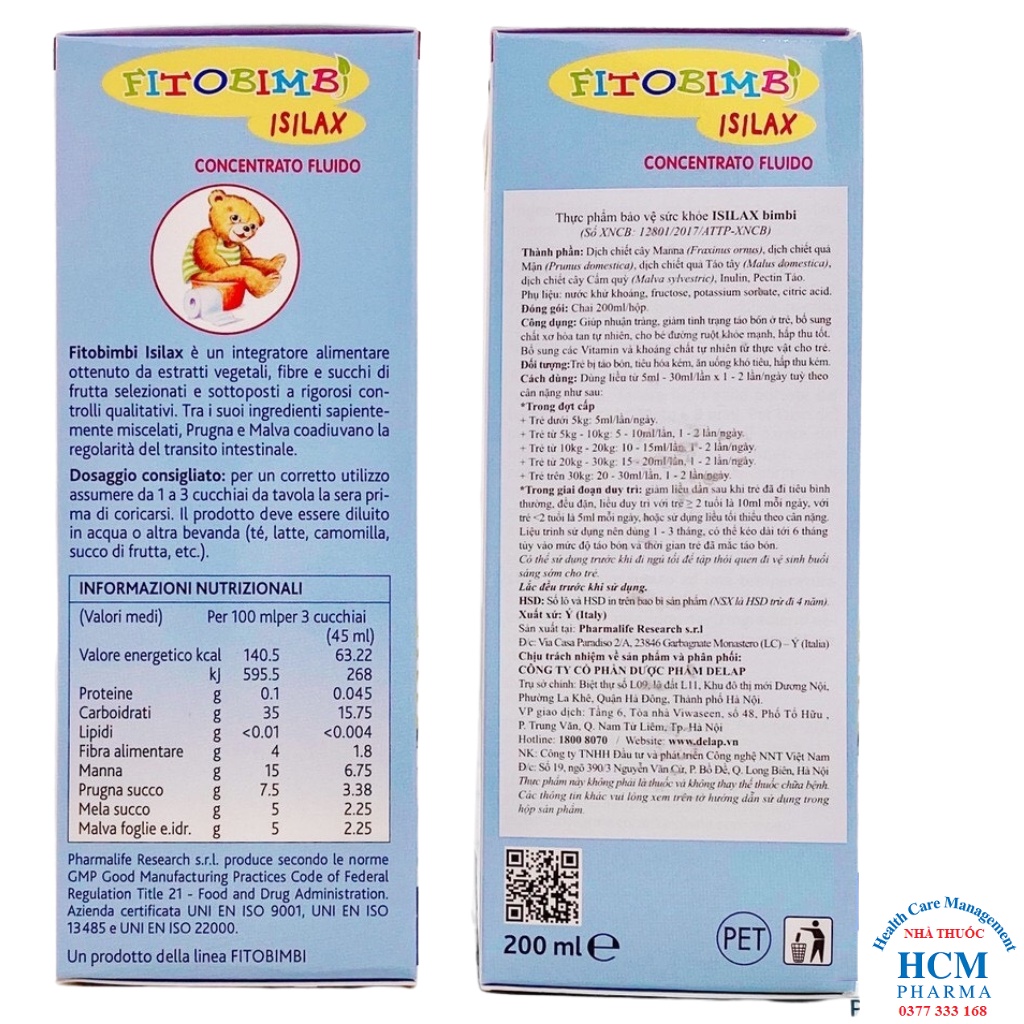 Fitobimbi Isilax bổ sung chất xơ thổi bay táo bón cho bé Hộp 200ml nhập khẩu Italia DLP02