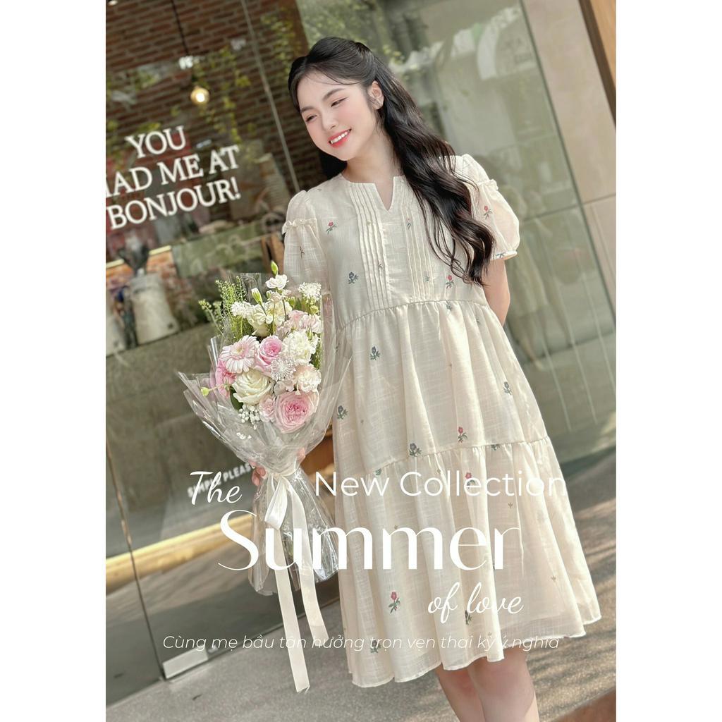 Váy đầm bầu hoa nhí baby doll cao cấp Joamom V324