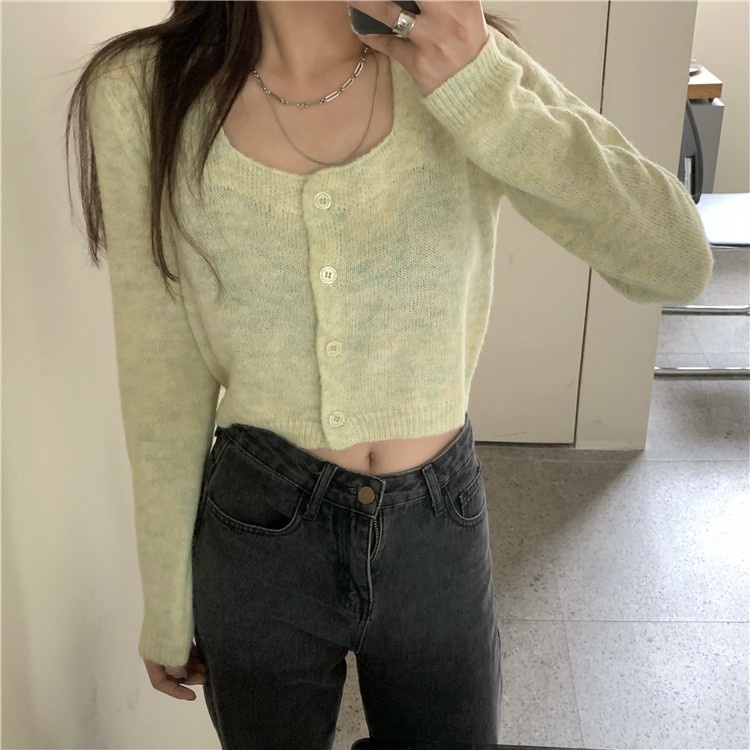 Áo khoác cardigan IHKKE dệt kim cổ vuông chống nắng đơn giản thời trang cho nữ