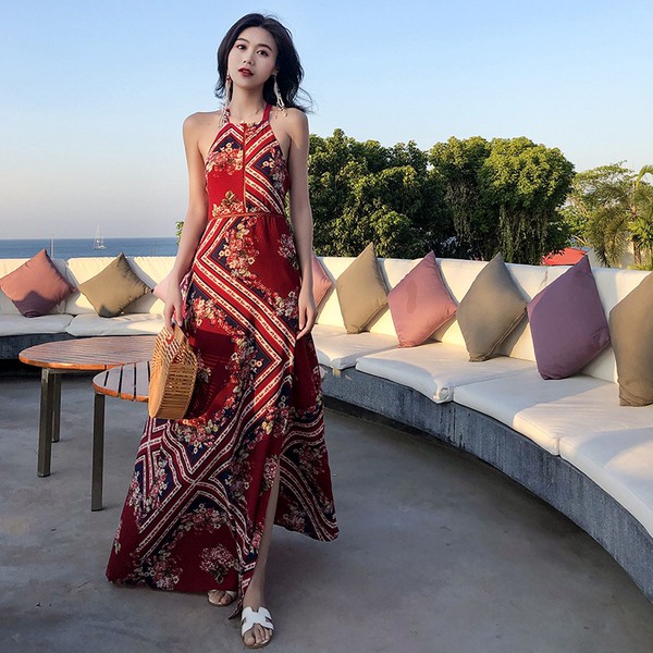 Đầm maxi chiffon hở lưng in họa tiết gợi cảm cho nữ | BigBuy360 - bigbuy360.vn