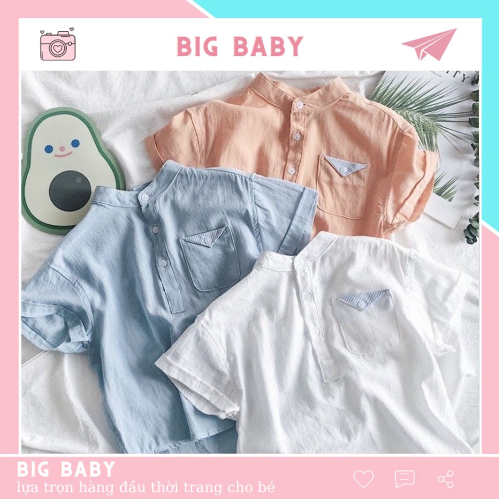Áo Sơ Mi Chất Liệu Vải Đũi Cao Cấp Cho Bé Trai Và Bé Gái Từ 5Kg Đến 28Kg Bing Baby
