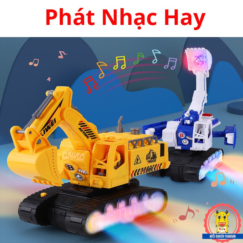 Ô tô đồ chơi xe cần cẩu cho bé, đồ chơi thông minh trẻ em (biến hình robot, phát nhạc, phát sáng, cảm ứng)