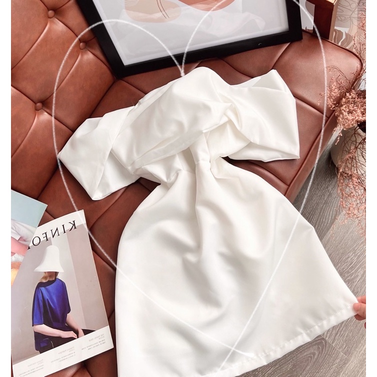 Đầm dự tiệc đầm nữ cup ngực tay rớt vai lên dáng đi tiệc đi chơi sang chảnh 2 màu đen trắng kèm ảmh thật trải sàn