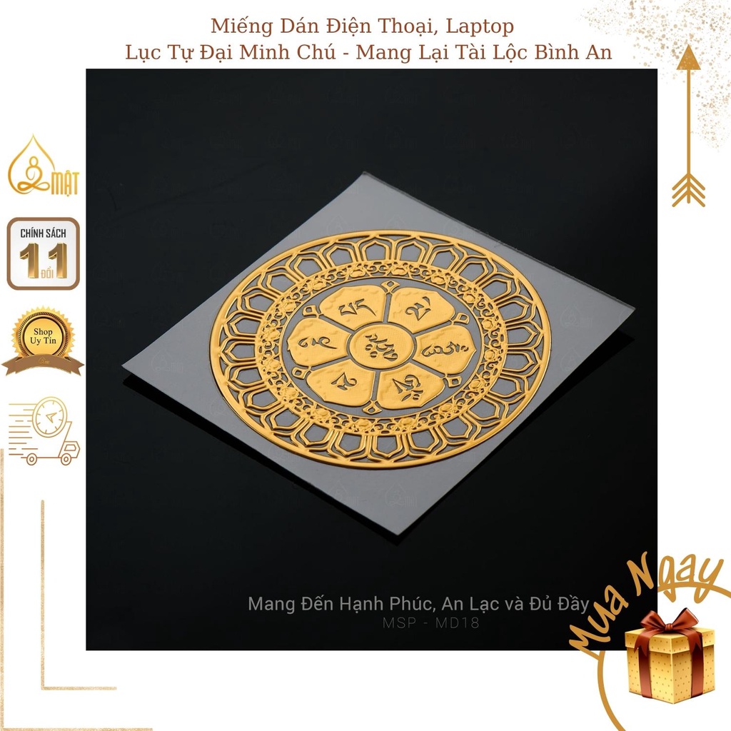 Miếng Dán Điện Thoại, Máy Tính Bảng - Om Mani Padme Hum, Mang Lại May Mắn Bình An - Mật