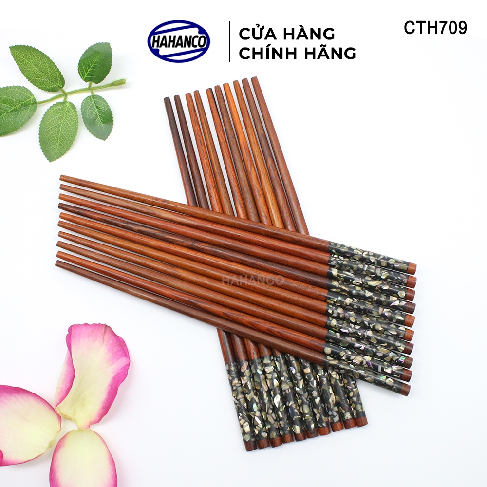 Đũa Gỗ Trắc Đầu Cẩm Quy Ốc Bào Ngư Úc HAHANCO (10 Đôi) Kháng Khuẩn Siêu Sạch- CTH709