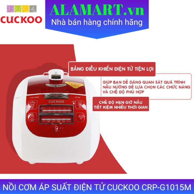 NỒI CƠM ÁP SUẤT ĐIỆN TỬ CUCKOO CRP-G1015M ĐỎ 1,8 lít nhập khẩu Hàn Quốc