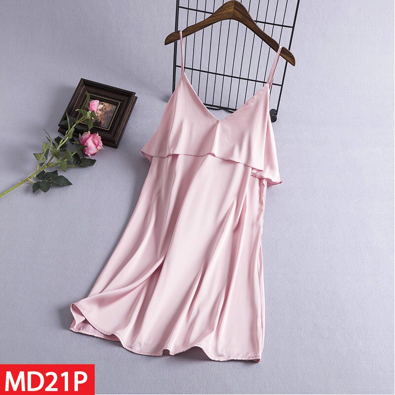 Váy Ngủ Nữ Lụa Satin Trơn Dáng Xuông Liền Thân Hisexy MD21