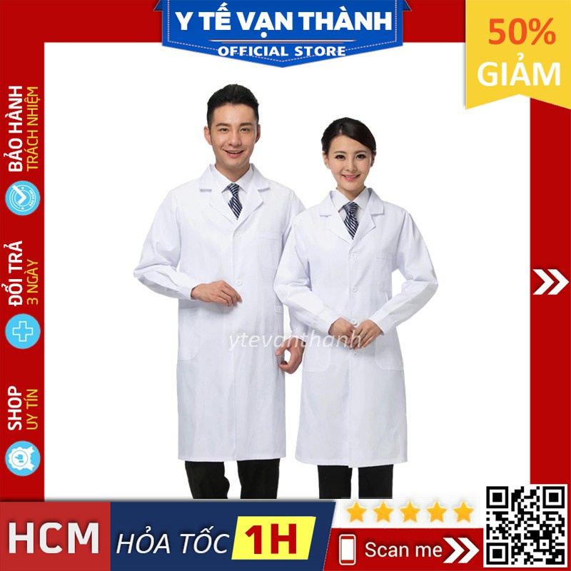 ✅ Áo Bác Sĩ Dài Tay Trắng | Sỉ Lẻ Áo Blouse Trắng, Đồng Phục Bệnh Viện -VT0172 | Y Tế Vạn Thành