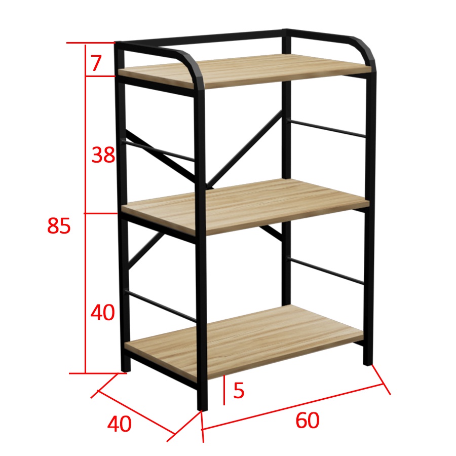 Kệ Để Lò Vi Sóng 3 Tầng KENA KN 164-3 Mặt Gỗ Kết Hợp Khung Kệ Sắt Cao Cấp