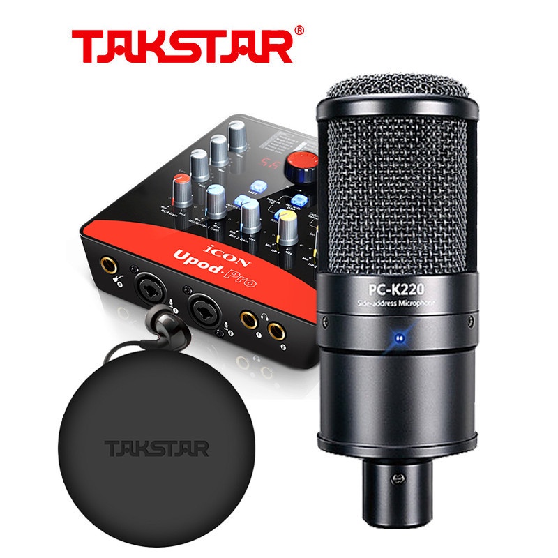 Bộ Mic Thu Âm Livestream Đầy Đủ Sound Card Icon Upod Pro, Mic Takstar PC-K220, Tai Nghe Takstar TS-2260 &amp; Phụ Kiện