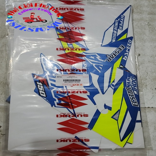 Bộ tem Satria Fi xanh GP 2020, tem Raider fi nhập khẩu Indonesia - 68019-12KB0-YSF
