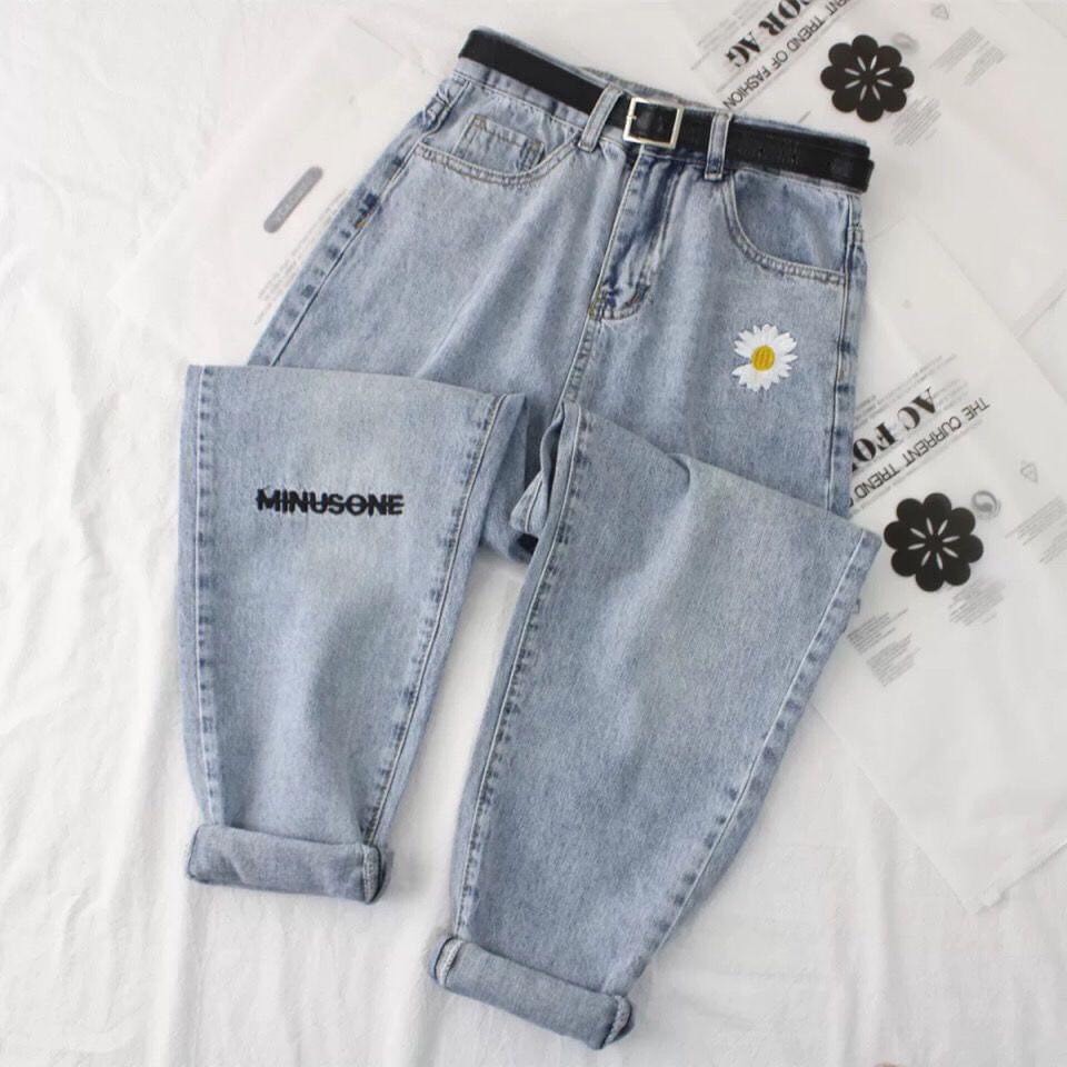 Quần baggy jean nữ trơn,thêu hoa thiết kế đơn giản, dễ mix ,vải denim dày dặn, mang thoái mái,quần jeans Q_boutique | BigBuy360 - bigbuy360.vn