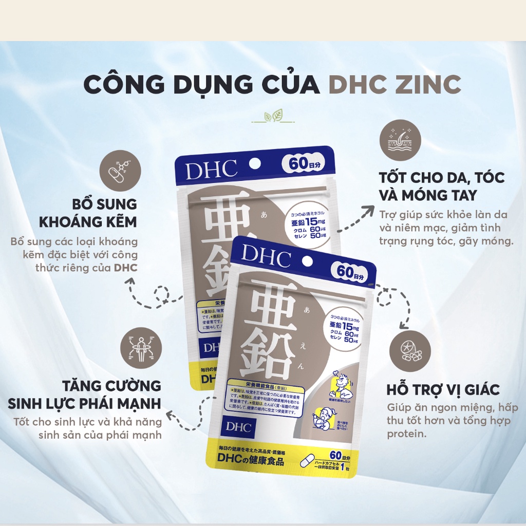 Viên uống bổ sung kẽm DHC Zinc Nhật Bản 15/30/60 ngày