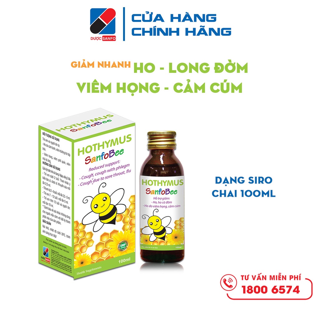 Siro Ho Thymus SanfoBee Giảm ho, long đờm, sát khuẩn hoàn toàn từ thảo dược chai 100 ml