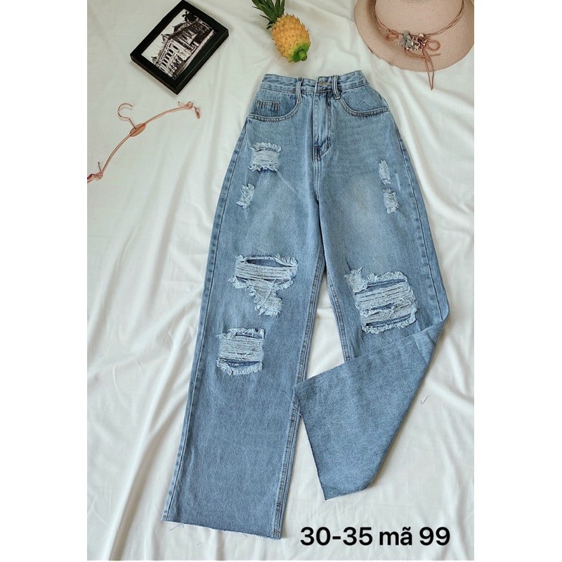 Quần baggy jean nữ ✈️ FREESHIP ✈️ Quần baggy jean nữ ống rộng suông kiểu rách size Bigsize đến 80kg MS99 - 2Kjean | BigBuy360 - bigbuy360.vn