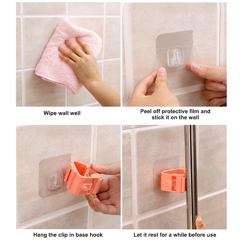Móc kẹp cây lau nhà, treo chổi dán tường chống thấm nước