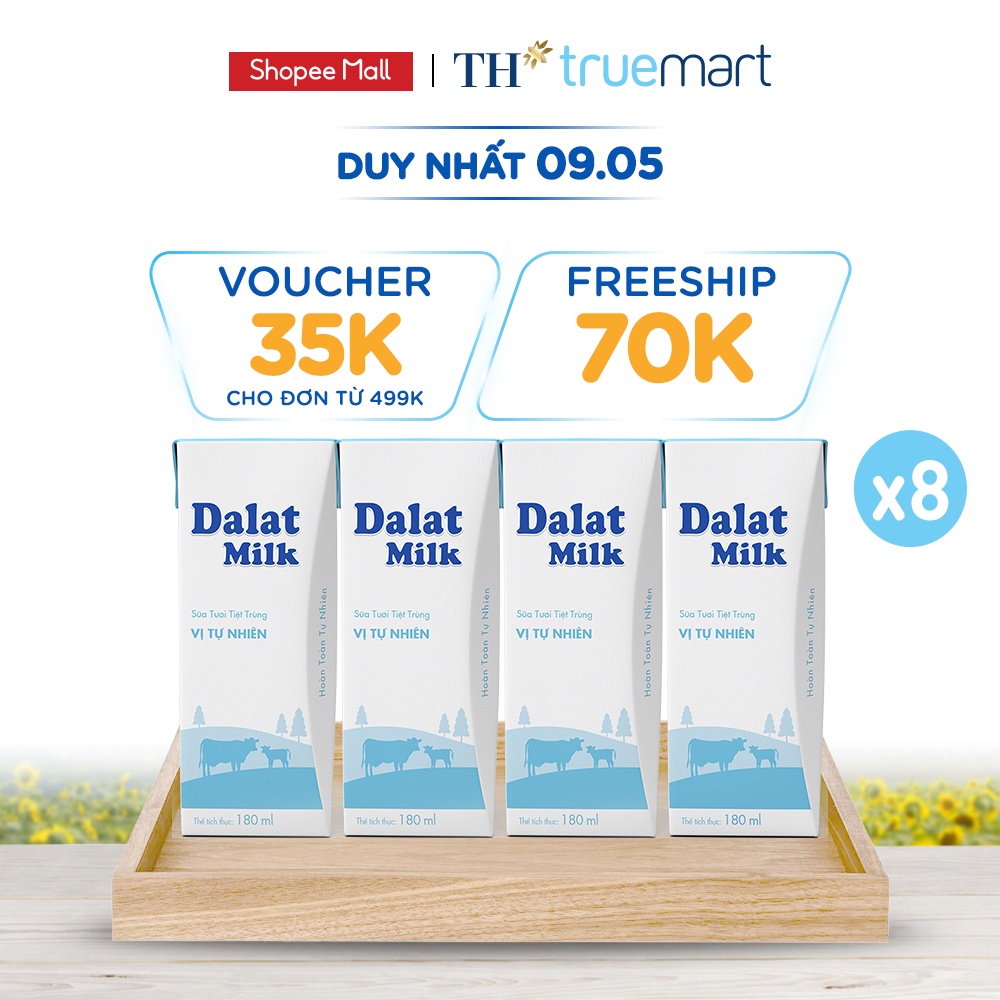 8 Lốc sữa tươi tiệt trùng vị tự nhiên Dalatmilk 180ml (180ml x 4)