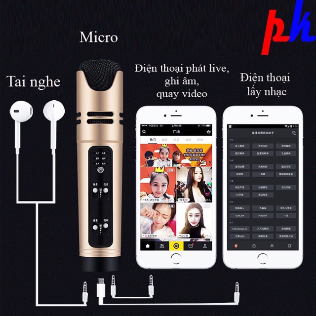 [Freeship toàn quốc từ 50k] BỘ MIC LIVE STREAM KARAOKE ĐA NĂNG C16 GIẢ GIỌNG ĐỦ DÂY KẾT NỐI TẶNG TAI PHONE