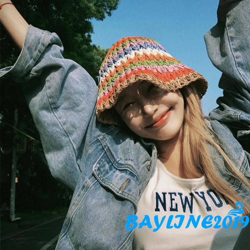 Nón Tai Bèo Họa Tiết Sọc Cầu Vồng Nhiều Màu Sắc Dành Cho Nữ