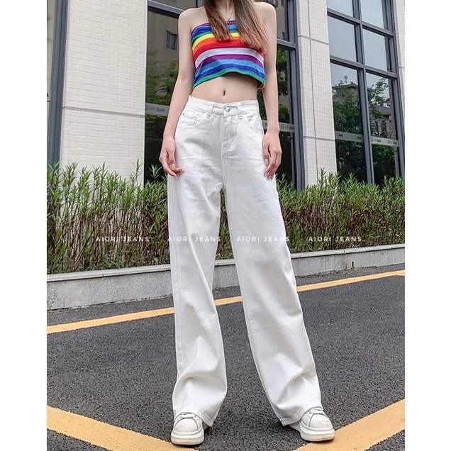 Quần Jean Nữ ,Quần Jeans Ống Suông Trắng Quần Bò Ống Rộng Culottes Lưng Cao Ulzzang, Quần Bò Nữ Cao Cấp_Mã 3334