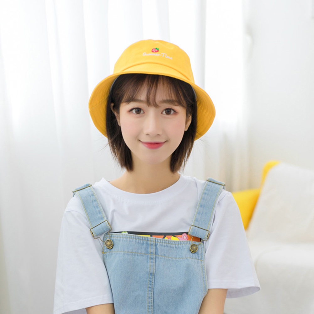 Nón tai bèo thêu họa tiết dâu tây dễ thương dành cho cả nam và nữ