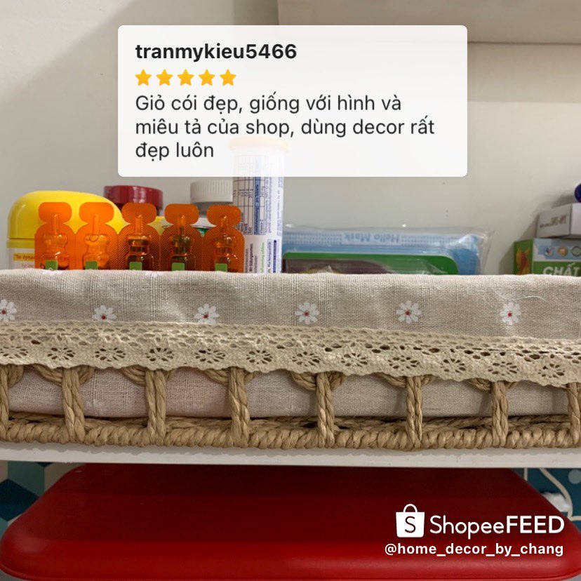 Giỏ cói cỡ lớn đựng mỹ phẩm, trang trí phòng, chụp ảnh decor sản phẩm có vải lót đan CÁCH ĐIỆU đẹp mắt [CÓ GIÁ SỈ]