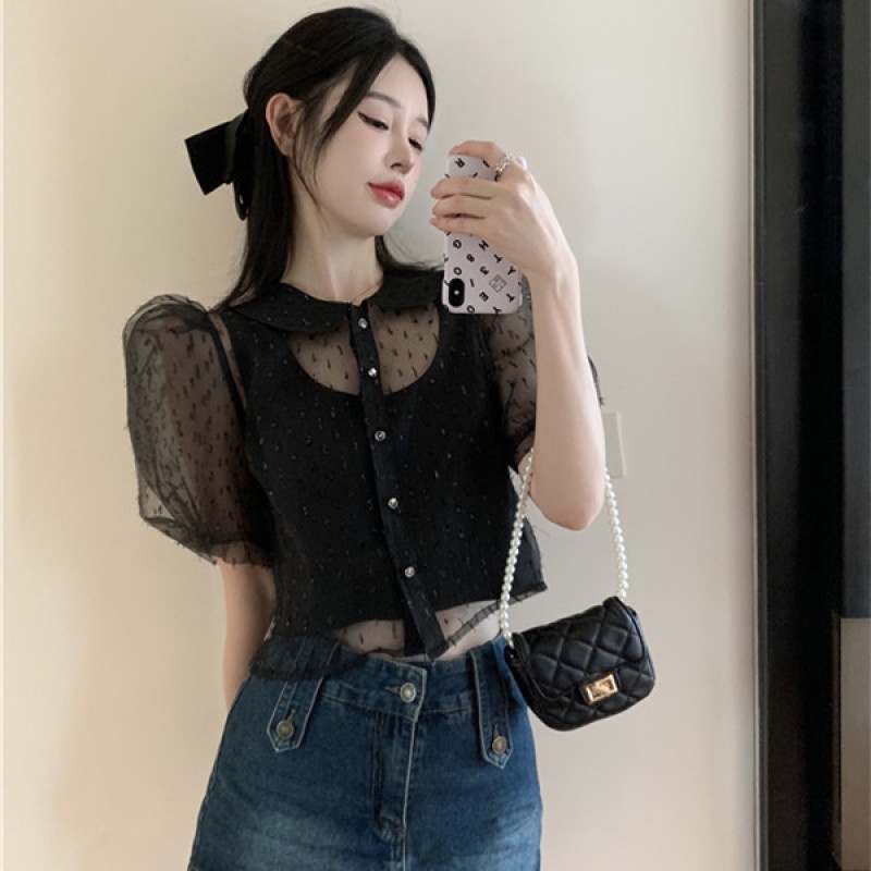 Set Đồ 2 Món Gồm Áo Lưới Tay Ngắn Xuyên Thấu Dành Cho Nữ