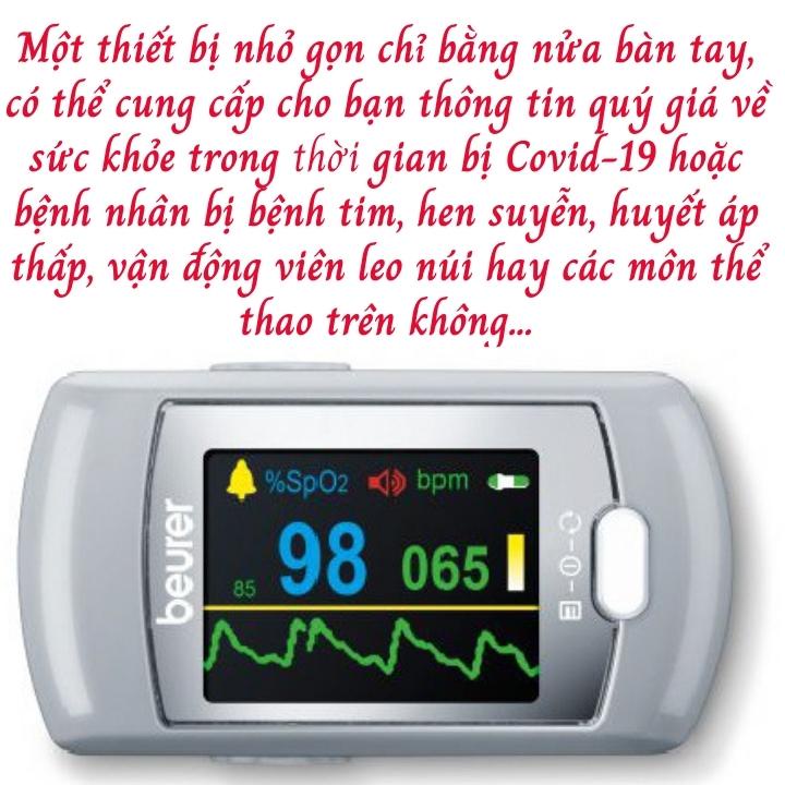 Máy đo nồng độ oxy (SPO2) và nhịp tim Beurer PO80 nhỏ gọn dễ sử dụng. Kết nối với máy tính, kèm sạc pin, không đau