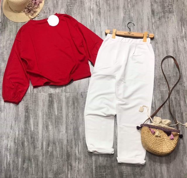 Bộ áo thụng tay bom+quần xuông trắng D&amp;N