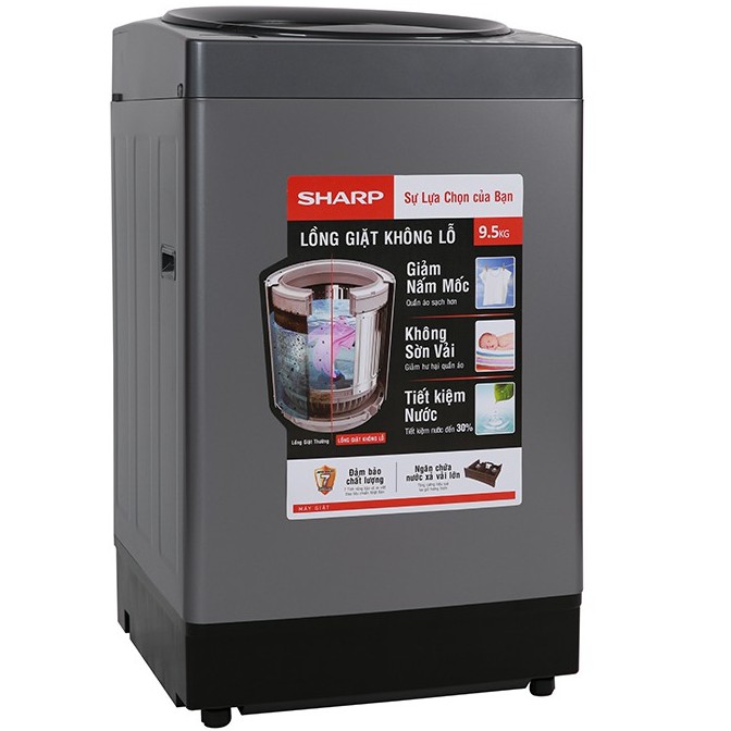Máy giặt Sharp cửa trên Inverter 9.5kg ES-W95HV-S - Chính hãng BH 24 tháng - Miễn phí lắp đặt