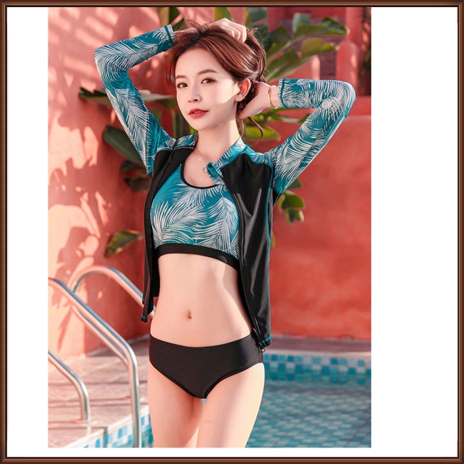 Bộ Đồ Bơi 5 Món Tay Dài Dáng Ôm Thiết Kế Dễ Thương Cho Nữ