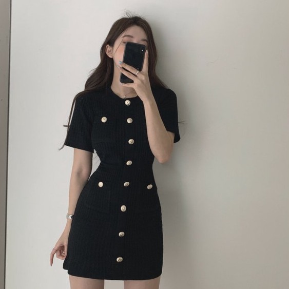 QADCOL  Đầm dệt kim dáng ôm thời trang pháp cổ điển thanh lịch cho nữ