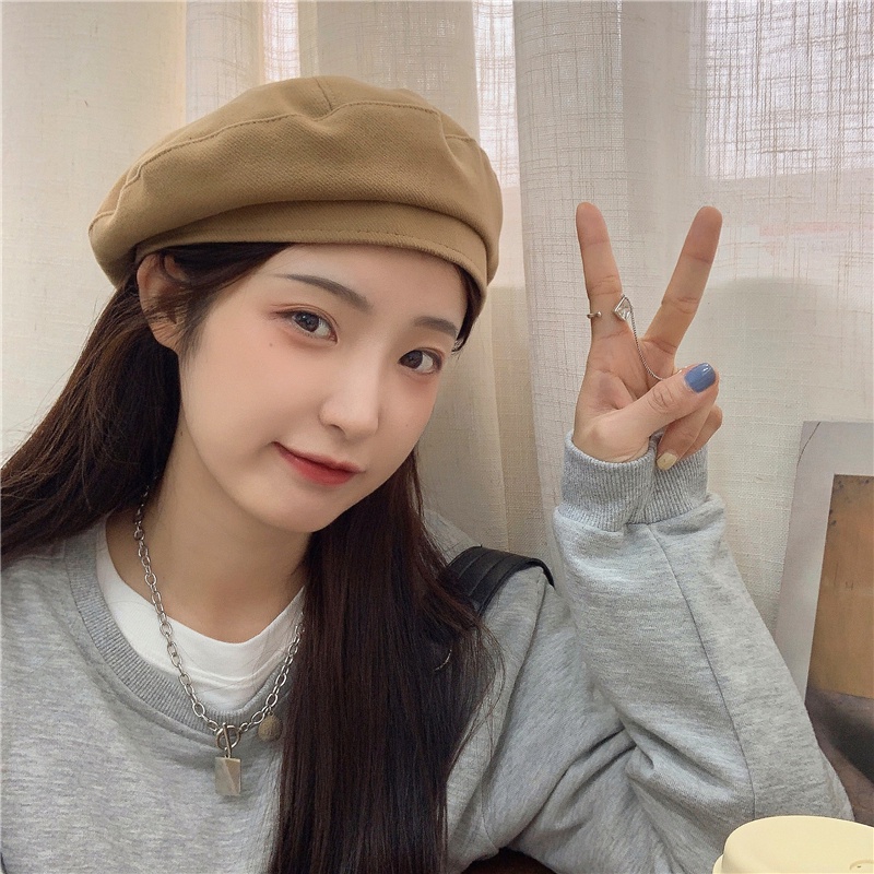 Mũ Beret Len MŨ NỒI Màu Trơn Thời Trang Thu Đông Cho Nữ