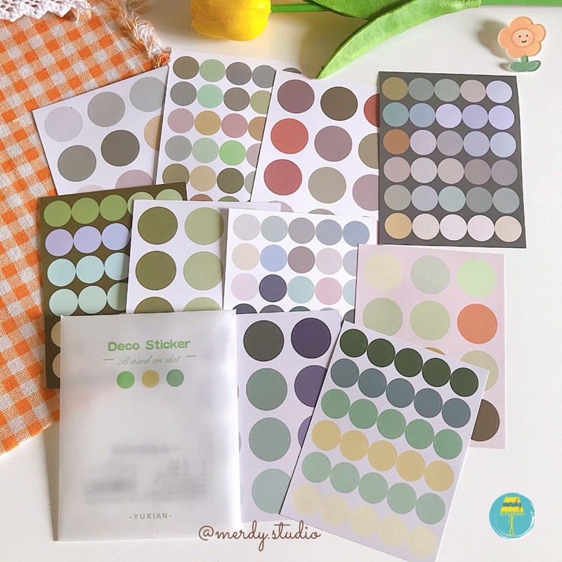 Set 10 tấm sticker tròn 168 miếng dán trang trí theo tone màu