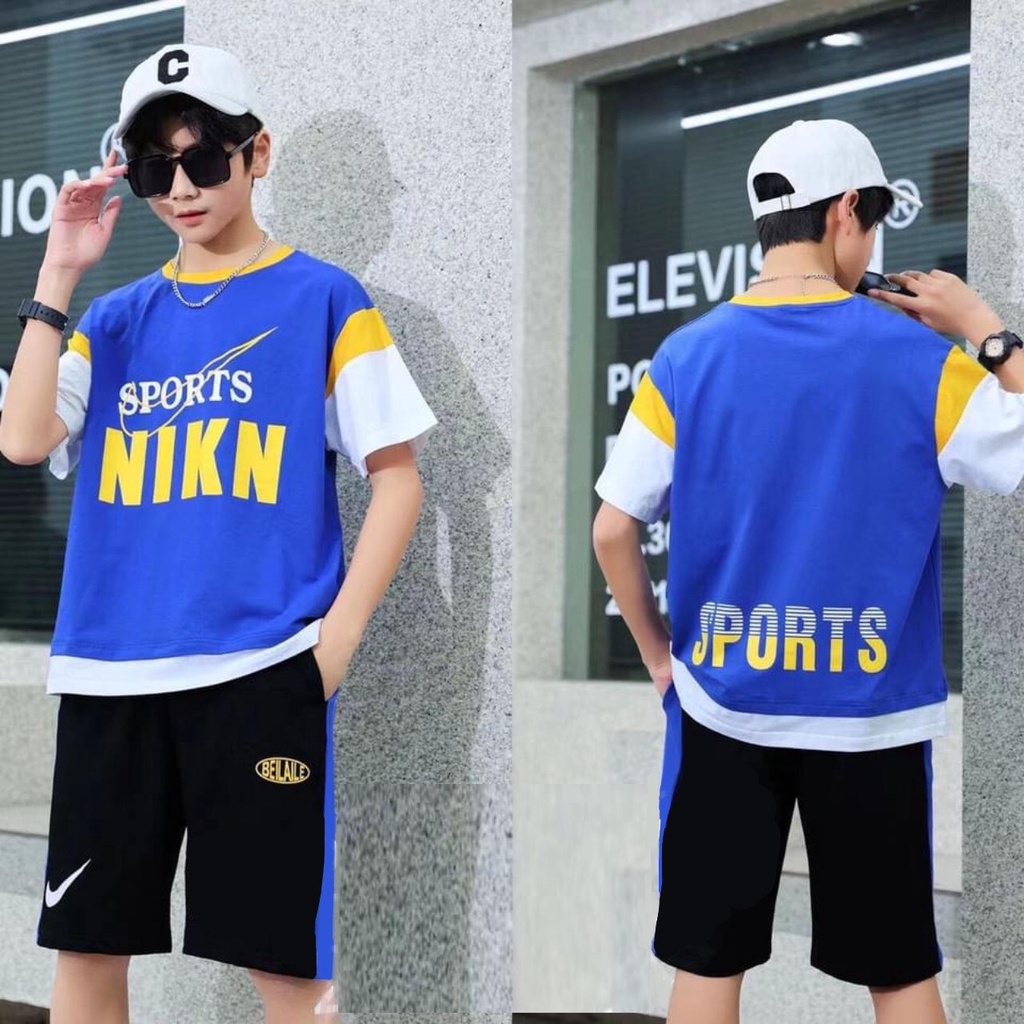 MCBB - Size Vừa 24-48Kg 100% Cotton Bộ Cộc Tay Bé Trai & Ba Áo Phông Bé Trai Quần Short Đùi Lửng Thun Quần Áo Trẻ Em Nam
