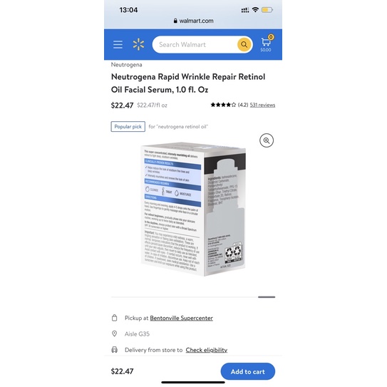 [Hàng Mỹ]Tinh dầu dưỡng da Neutrogena Rapid Wrinkle Repair Retinol Oil SA 30 ml