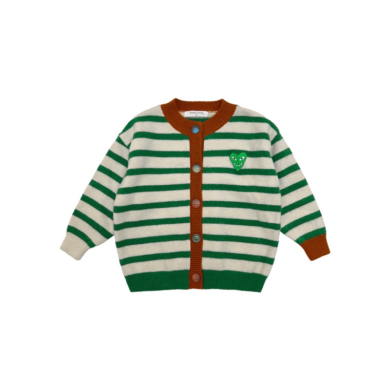Áo Khoác Cardigan Họa Tiết Kẻ Sọc Dày Dặn Màu Sắc Tương Phản Phong Cách Hàn Quốc Thời Trang Mùa Thu Cho Bé Gái